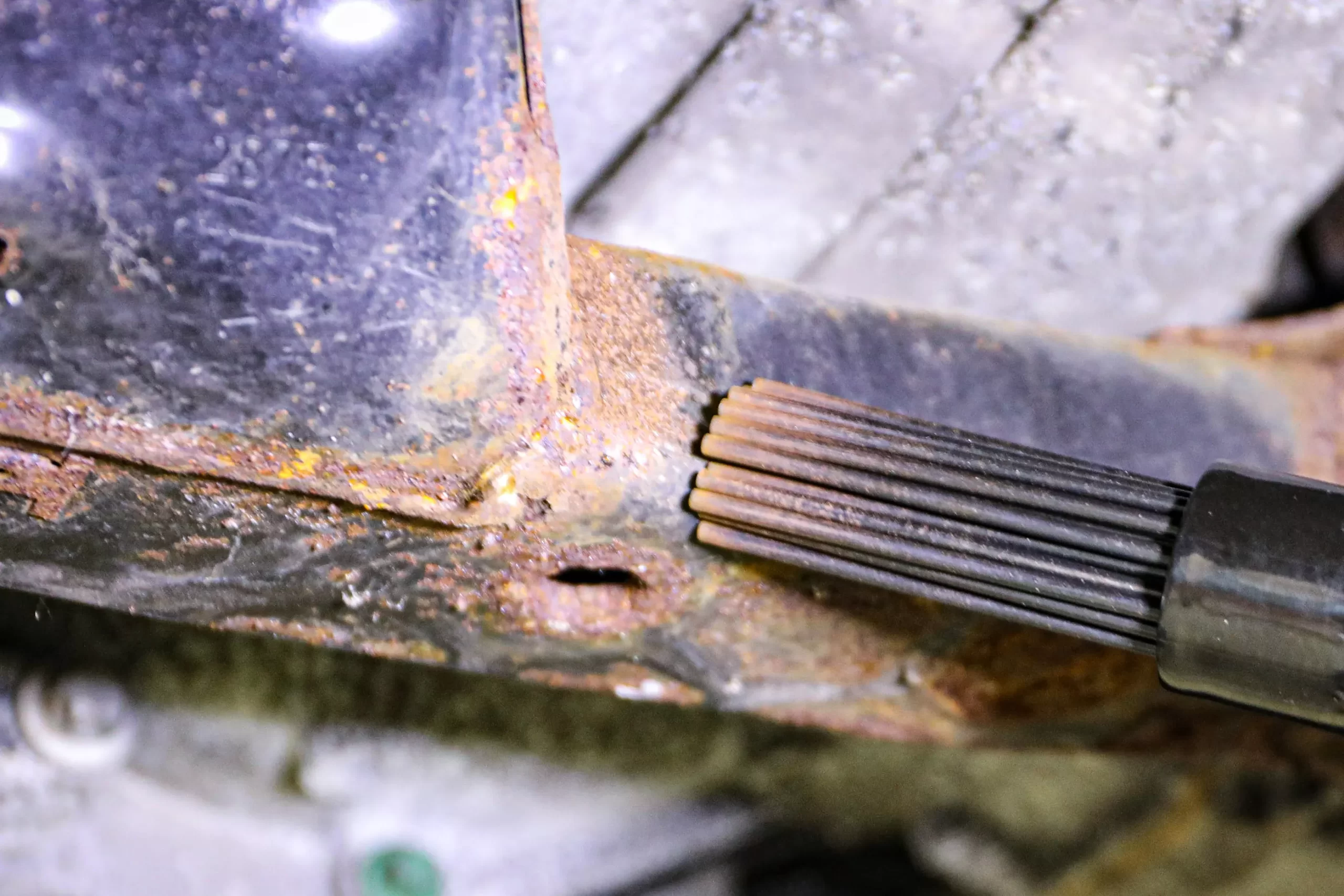 needle scaler gun used to remove rust from car van camper and motorhome